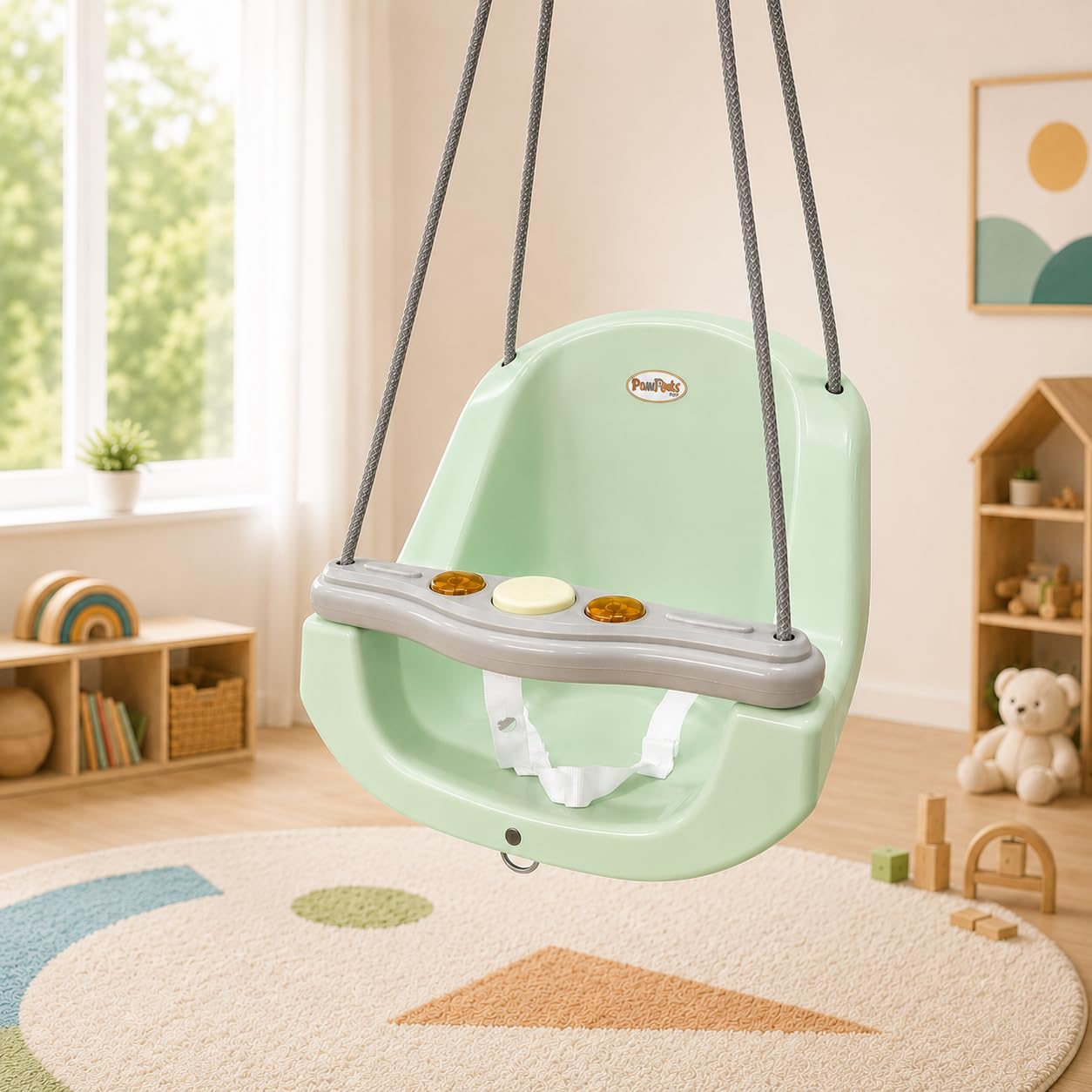 eHomeKart Baby Swing for Kids | 31x35x39 cm Ergonomic High Back Wide Front Bar | 25kg Capacity Non-Musical Swing | Safe & Sturdy Indoor Outdoor Toddler Swing | Easy Installation | Boys & Girls (Green)-image-23