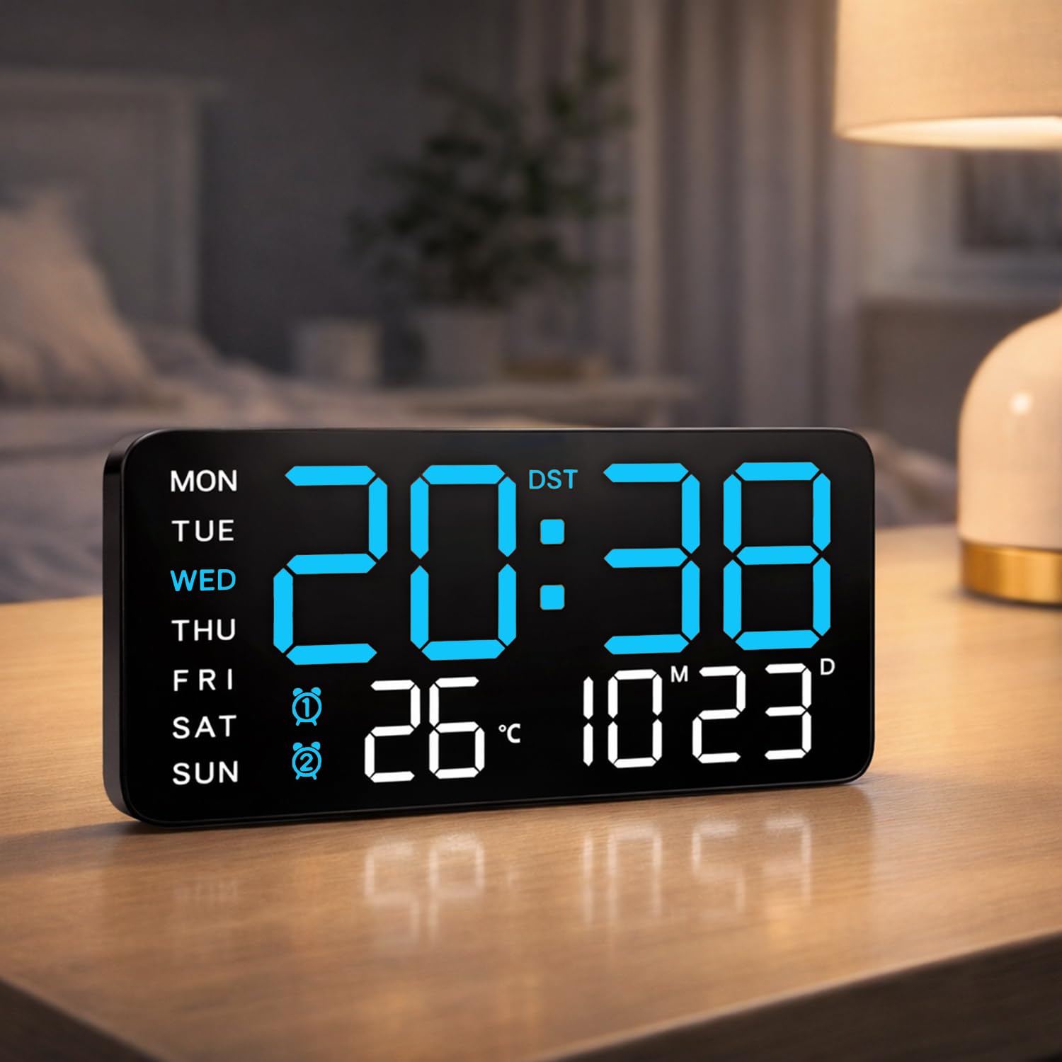 Sehaz Artworks Digital Alarm Clock for Living Room Stylish | Electric Digital Wall Clock for Hall |Alarm Clock for Heavy Sleepers |Table Clock for Home | Alarm Clock for Bedroom |Digital Watch - Blue-image-46