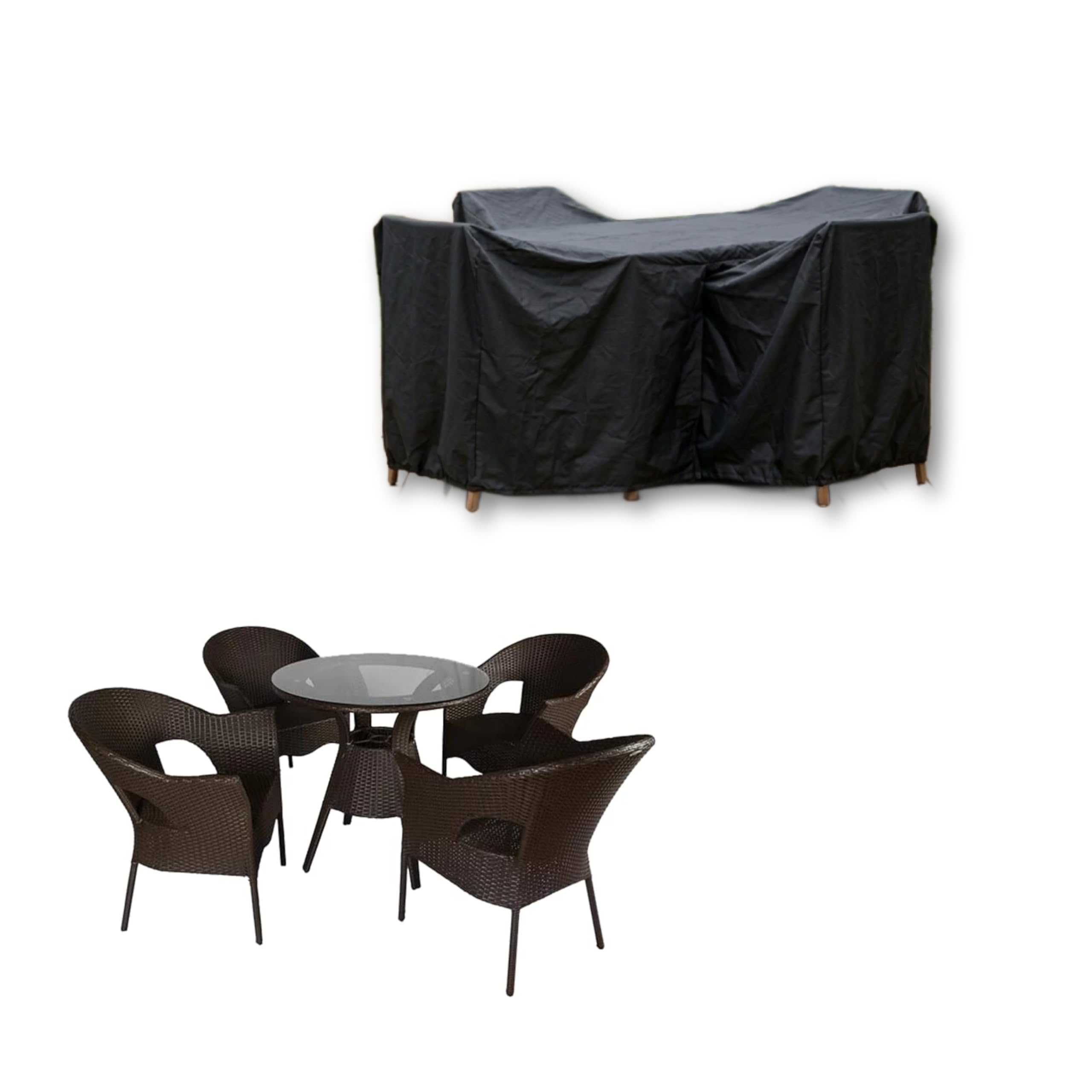 Indoor Outdoor Table Cover, 4 -Chair 1-Middle Patio Dust Waterproof Covers Garden Furniture Balcony | Living Room Table Set Cover (Black)-image-22