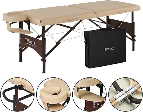 Miniatura 2 de Master Massage Mesa de masaje portátil Argo de 28 pulgadas en crema con patas de nogal, cama de spa para ejercicio y masaje de mesa, cama de belleza