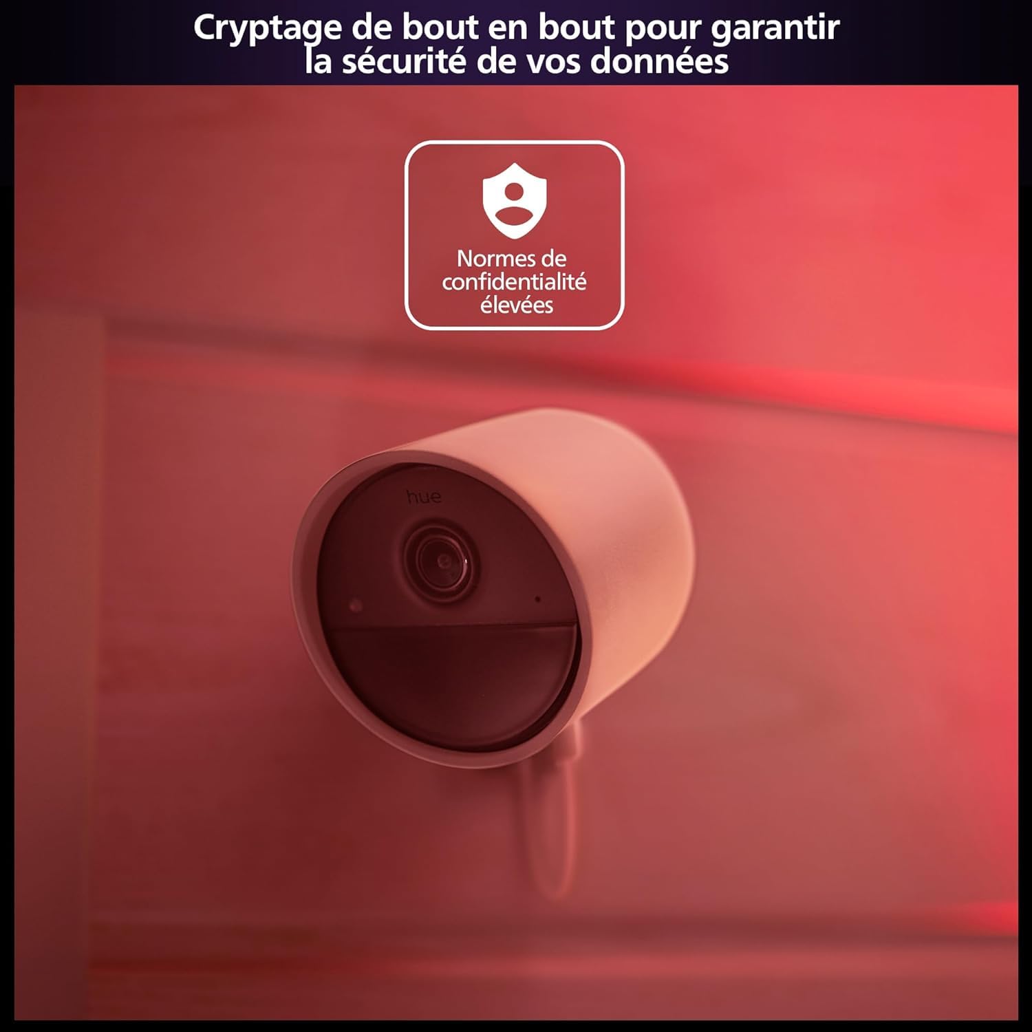 Philips Hue Secure, Kit de Démarrage avec 1 Caméra Filaire Sécurisée Blanche, 2 Capteurs de Contact Sécurisés Blancs, 2 Ampoules Connectées White and Color Ambiance, 1 Pont, Facile à Installer