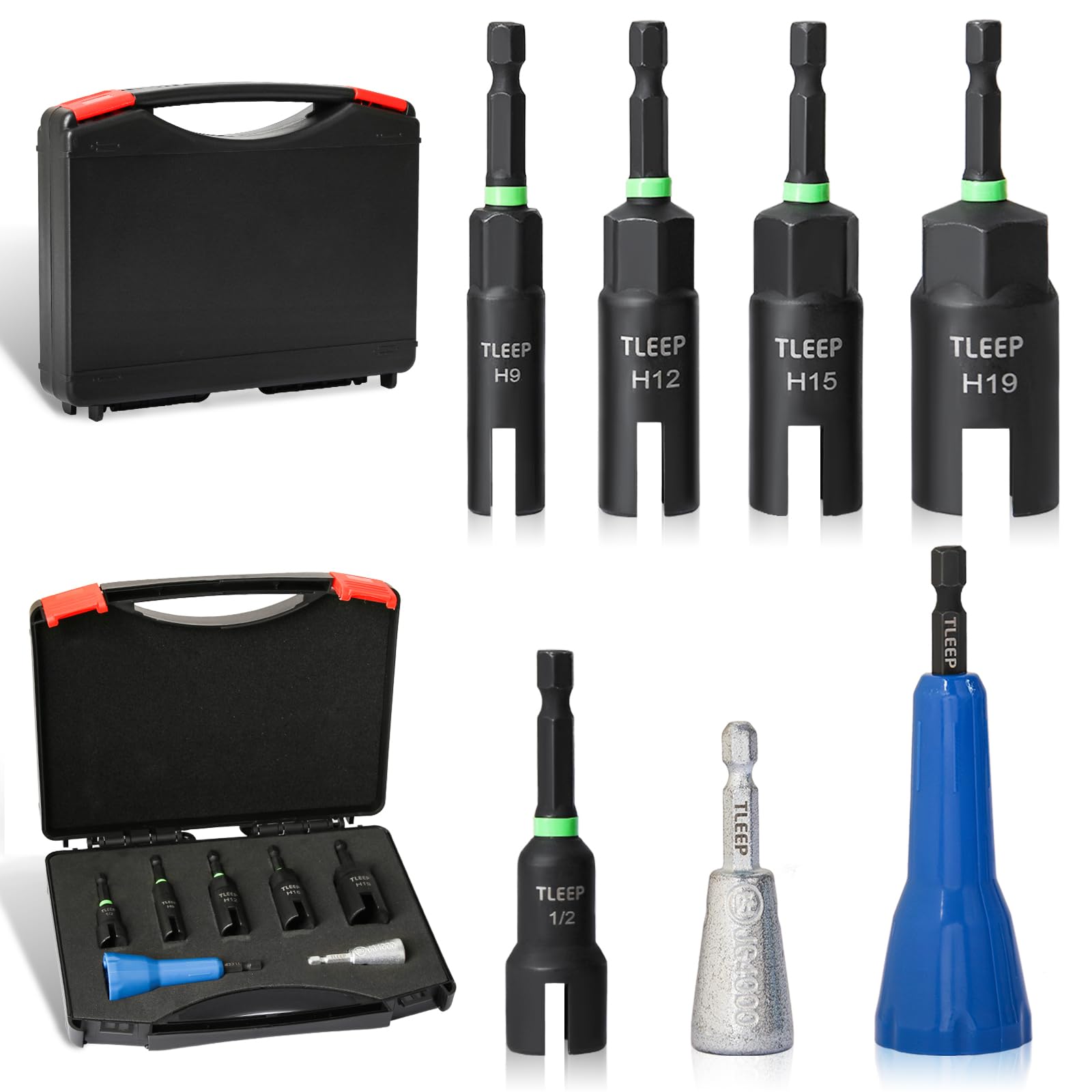 TLEEP Wing Nut Driver 1/2" 9mm 12mm 15mm 19mm and Wire Nut Twister, 1/4" Hex Nut Driver Set for Impact Drill, Hurricane Shutter Hardware for Panel