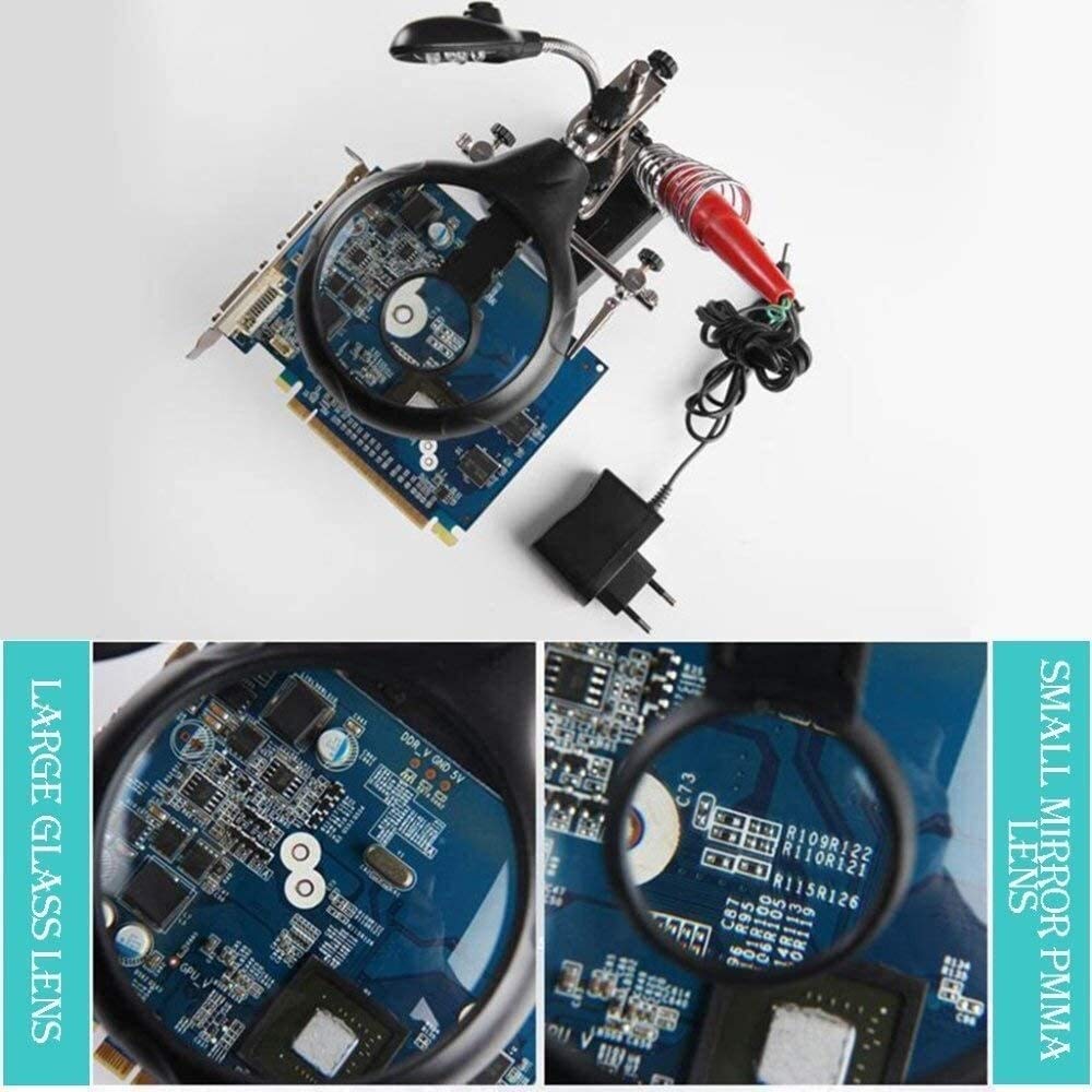 EUQKKWLOY Lupa para Lectura, Lupa iluminada con 5 Luces LED, Lupa de Escritorio Ajustable de 2.5 x 7.5, para teléfono móvil, Reloj, Soldadura, HD, observación biológica, Lectura, Lupa con so