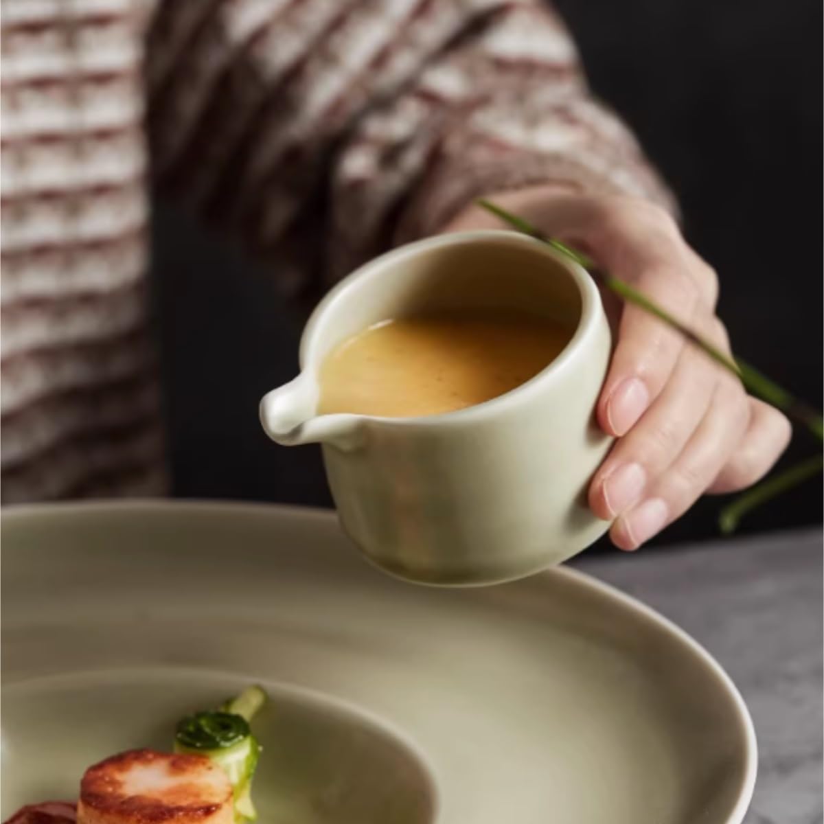 Salsiera Perfetta Per Salse Ciotola For Condimento In Ceramica For Bistecca, Secchio For Salsa, Semplice E Occidentale Nordico, Tazza For Caffè Latte Ristoranti E Feste(Grün)