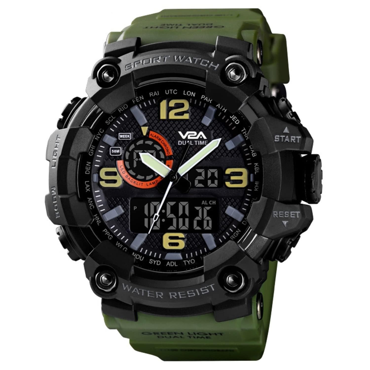 V2A Resin Military Green Analog Digital Sport Watches For Men And Boys (Black Dial Green Colored Strap), Black Band (B08R1L9JF5) Amazon Price History, Amazon Price Tracker