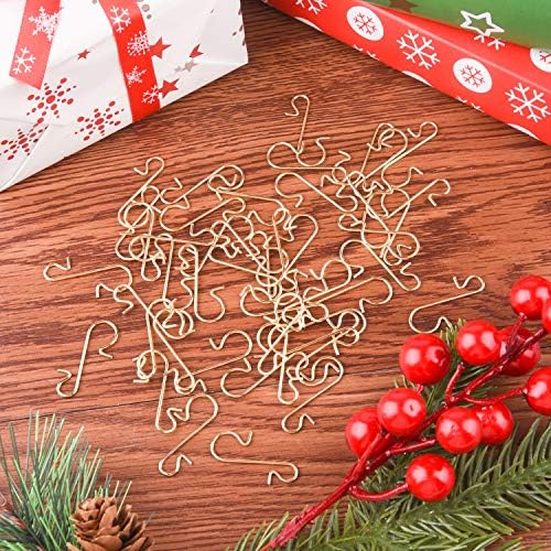 FEPITO 200 Pcs Christmas Ornament Hooks Gold Stainless Steel Christmas Ornament Hangers Perfect for Art Craft Christmas Tree Decorations