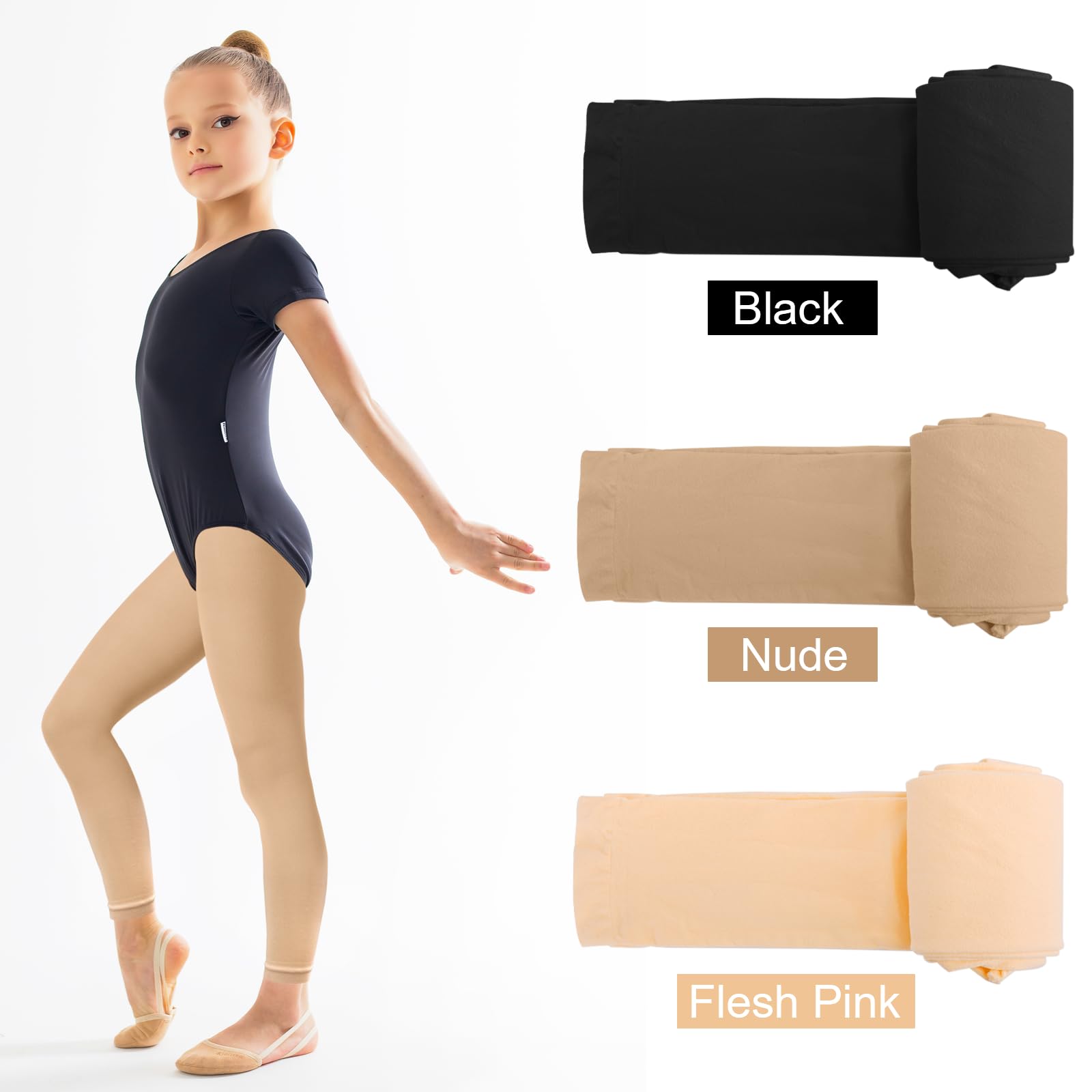 Lot de 3 paires de collants de danse sans pieds pour filles - Noir et rose