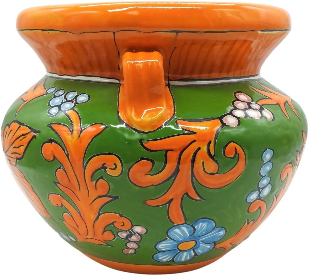 Michoacana Planter Small Hand Painted Pot Indoor Outdoor Multi Colored Figure Glazed (Victorian)