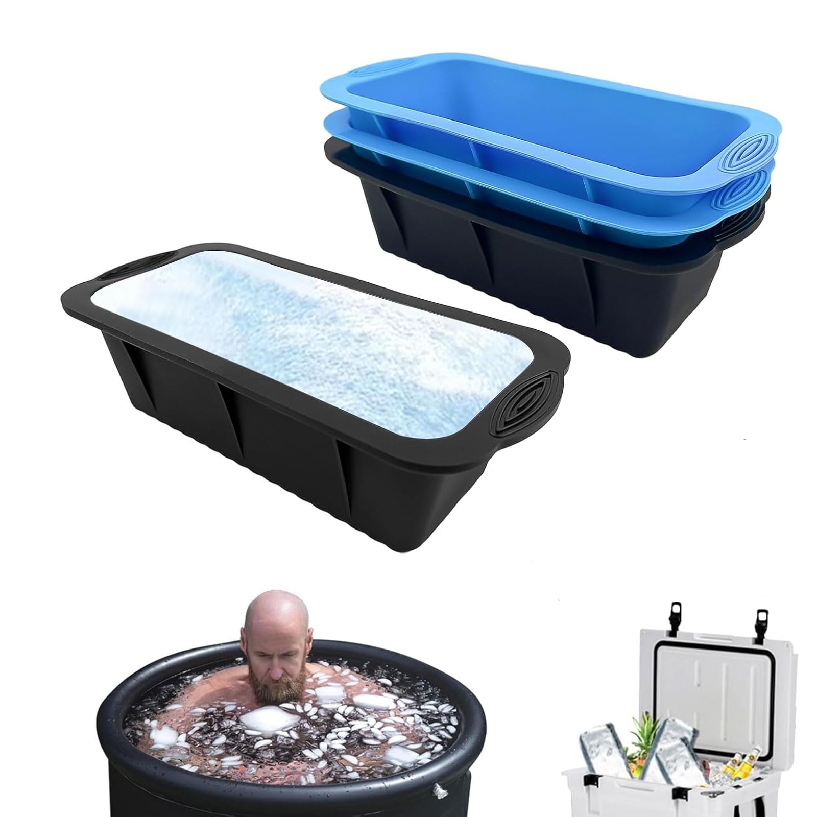 4 Pack Large Ice Cube Tray, Big Ice Cube Moulds, Silicone Large Ice Cube Molds, Reusable Giant Trays Making, Easy Release, Dishwashabl for Ice Bath Cold Plunge Tub or Coolers