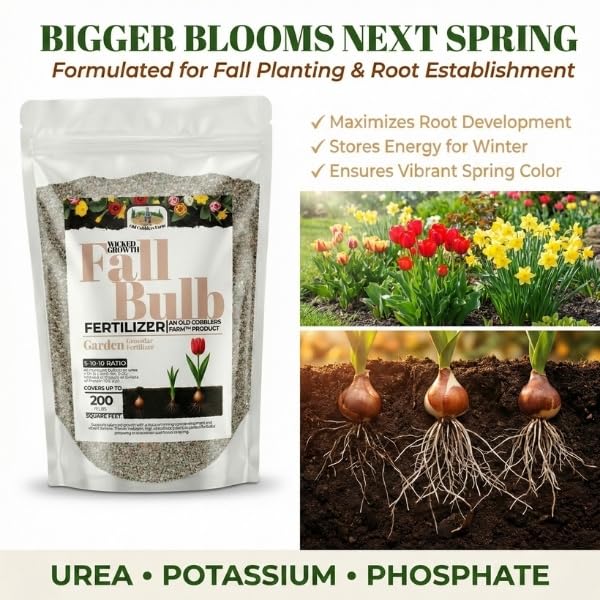 Old Cobblers Farm™ Wicked Growth Fall Bulb Fertilizer – Flowering Bulb Plant Food for Tulips, Daffodils, Hyacinths & for Stronger Roots, Bigger Blooms, Cold-Weather Formula (5/10/15/20 lbs) (5 lbs)