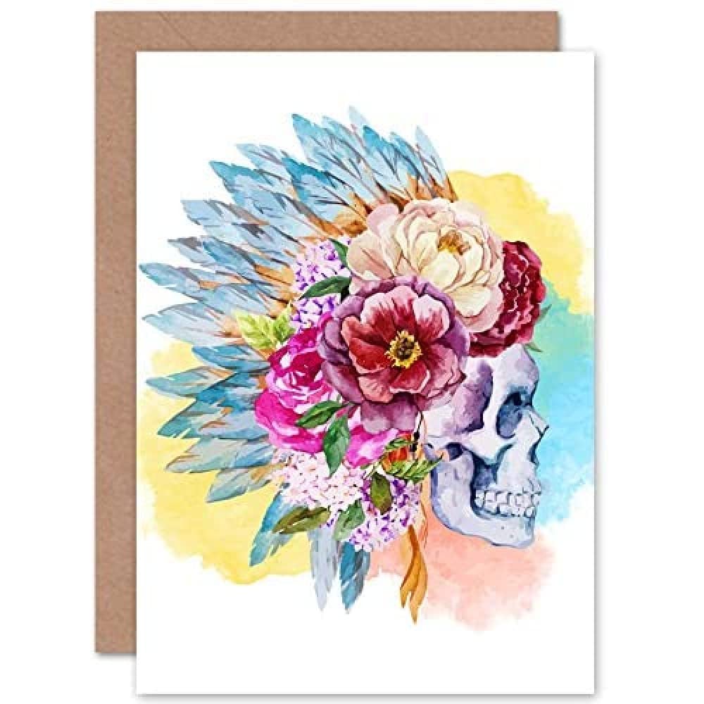 Artery8 Skull Decorated With Flowers Greeting Card