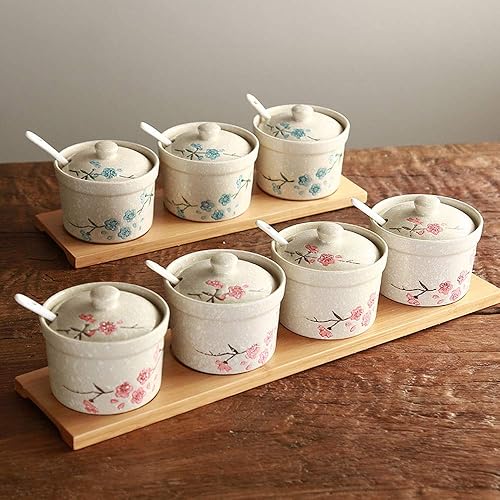 Miniatura 4 de Mathew Retro Sakura - Tarro de condimentos de cerámica para condimentos, sal y azúcar, con tapa y cuchara