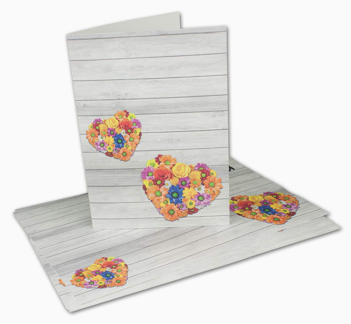 50 Doppelkarten DIN A5 mit Blumenherz 29,6 x 21,0 cm ungefaltet - gefaltet 14,8 x 21,0 cm - 300 g/m² stabile Qualität in der Mitte gefalzt ideal für Menükarten - von Ihrem Glüxx-Agent