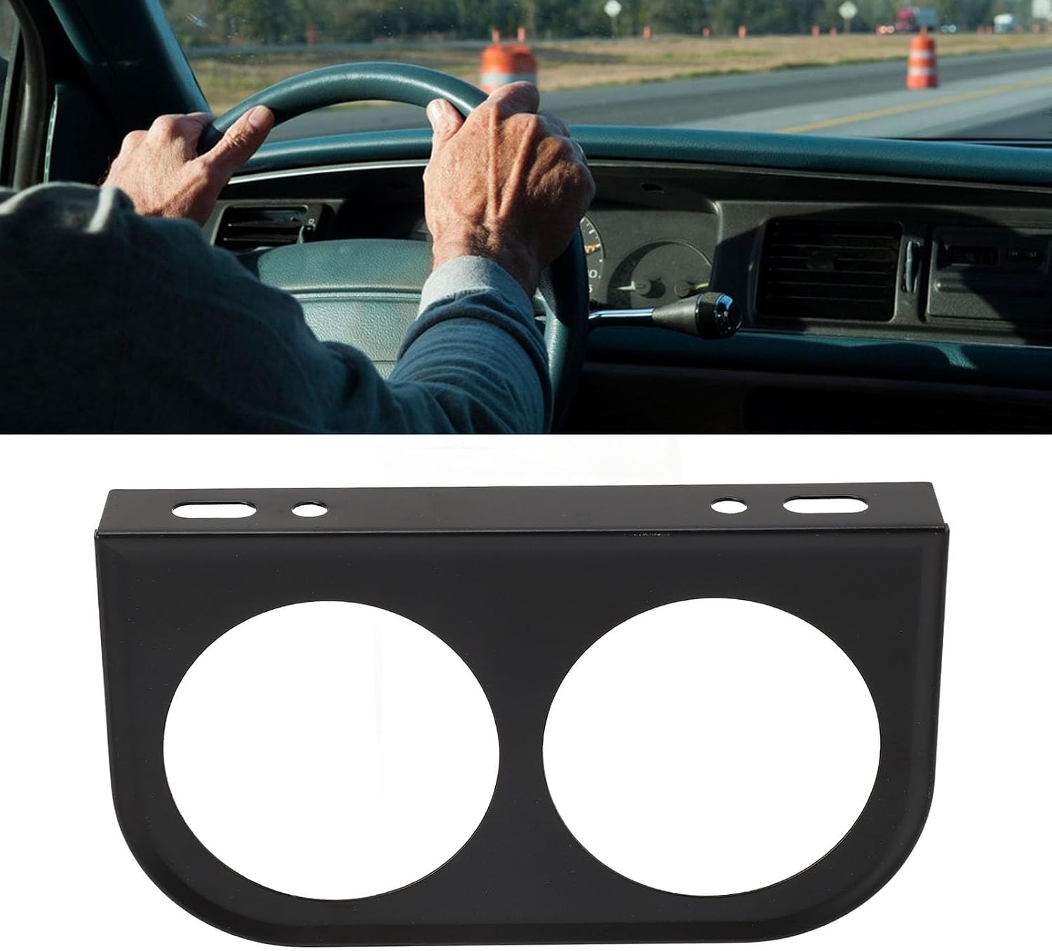Akozon 2 Hole Gauge Panel, 2 ‑ 1/16 Inch 52MM Universal Metal Car Meter Mount Instrument Panel, Dash Gauge Pod Bracket for Auto, Truck, Boat and More (Black), Akozon5VCKFHTBEO-11