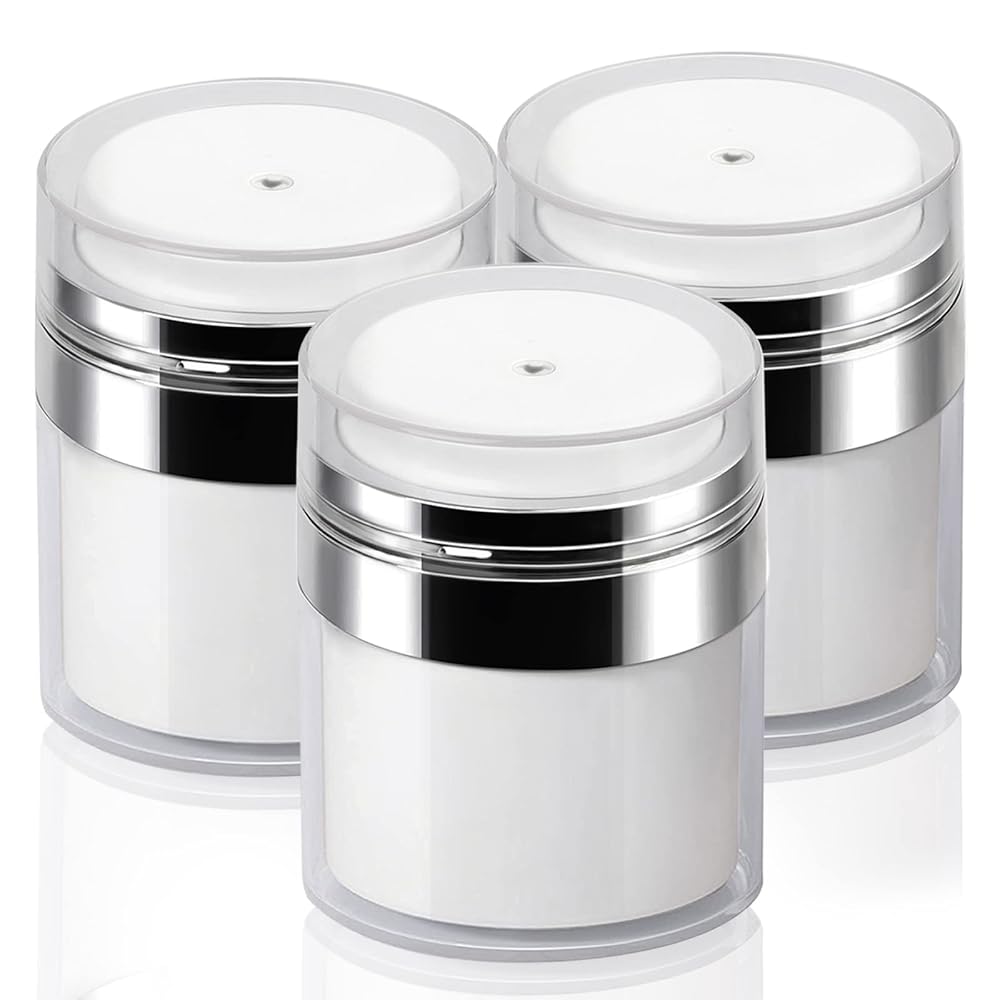 3Pack Airless Pump Jars - 50ml Moisturizer Dispenser Vacuum Bottle Jar - Airless Cosmetic Pump Containers for Lotions, New Empty Jar with Lid 1.7 Oz