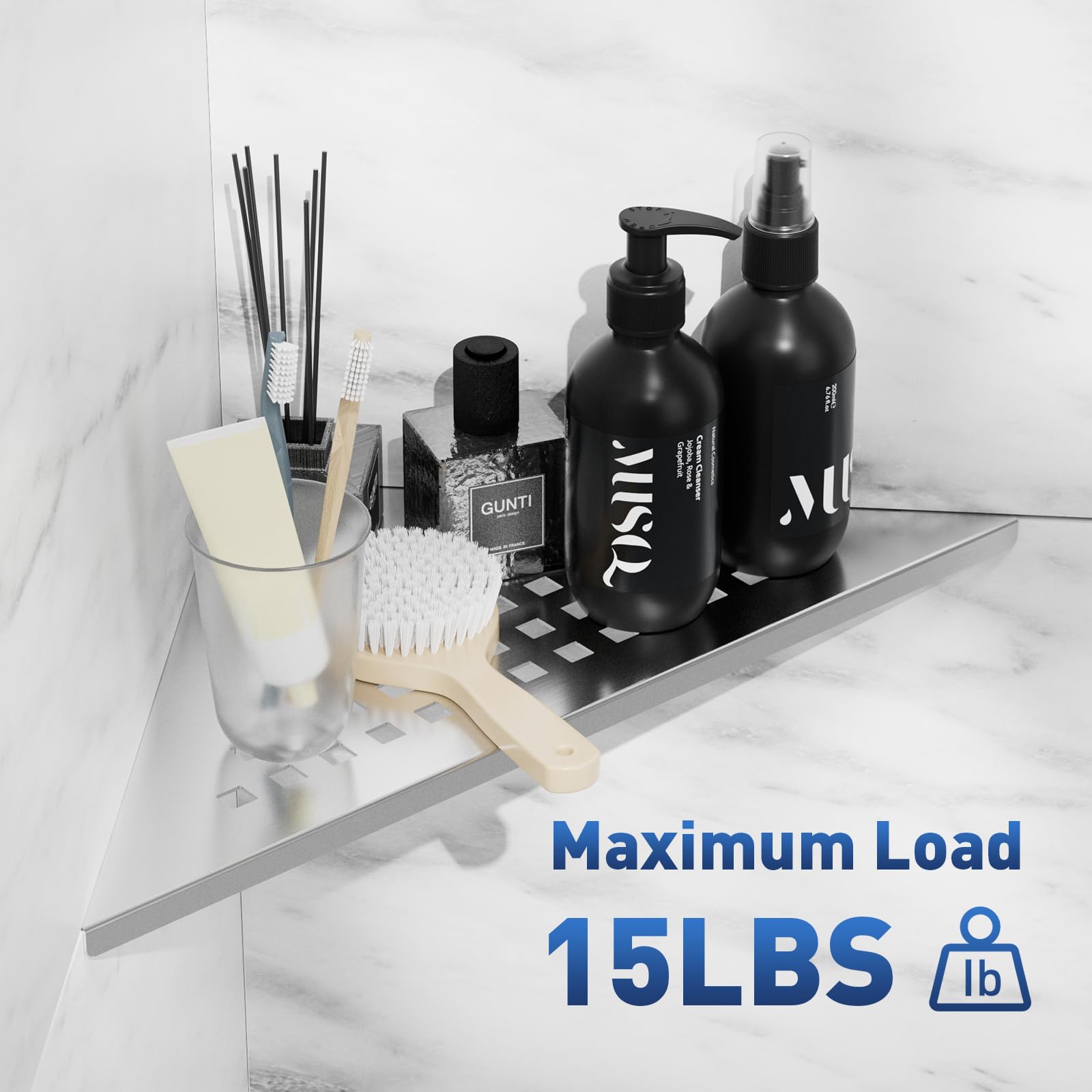 Eck-Duschregal, 25,4 cm, Schlitz-Design, Badezimmer-Regale für geflieste Wand, 304 Edelstahl, versenkte Organizer, Eckregale für Innendusche, 2 Stück, Silber (quadratisch)