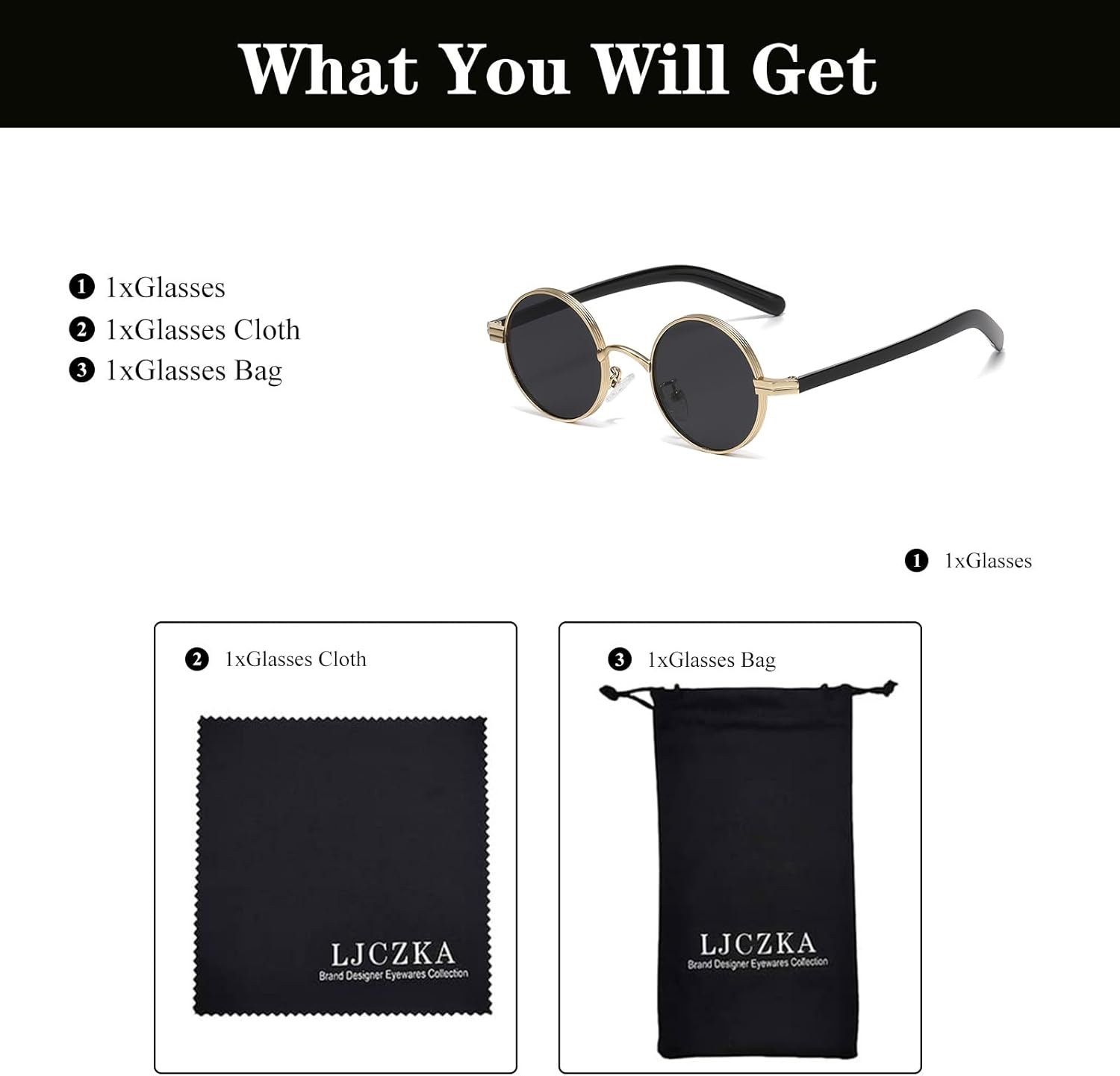 LJCZKA Retro Round Sunglasses for Men Women Vintage Small Circular Shades Metal Frame with UV400 Protection - Image 5