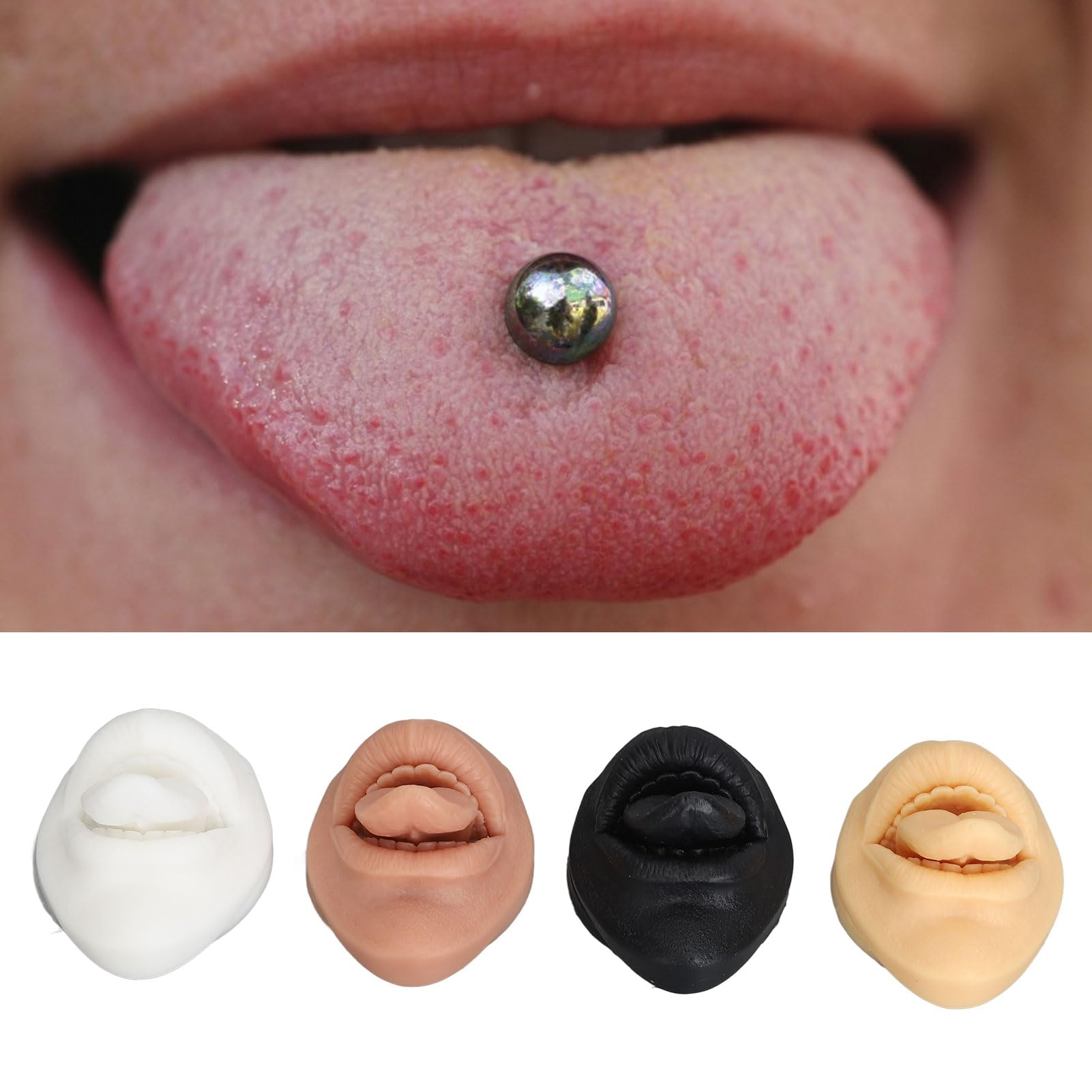 Silikonowy Model Języka, 4 Sztuki ze Statywem do Ćwiczeń Piercingu