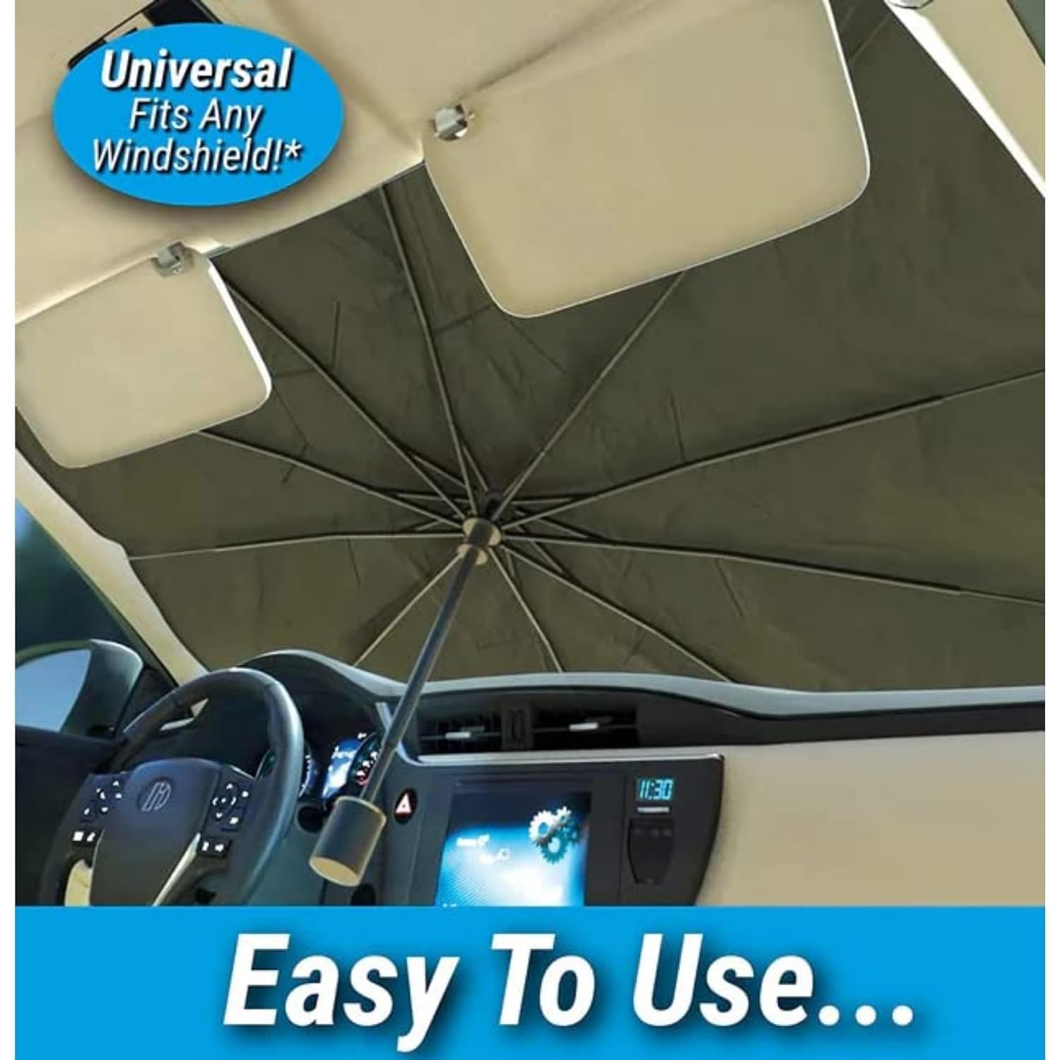 Mikenzo Umbrella Windshield Sun Shade, Car Front Window Sun Protection & Heat Insulation, Foldable Sun Shade, Full Cover for Most Vehicles 4