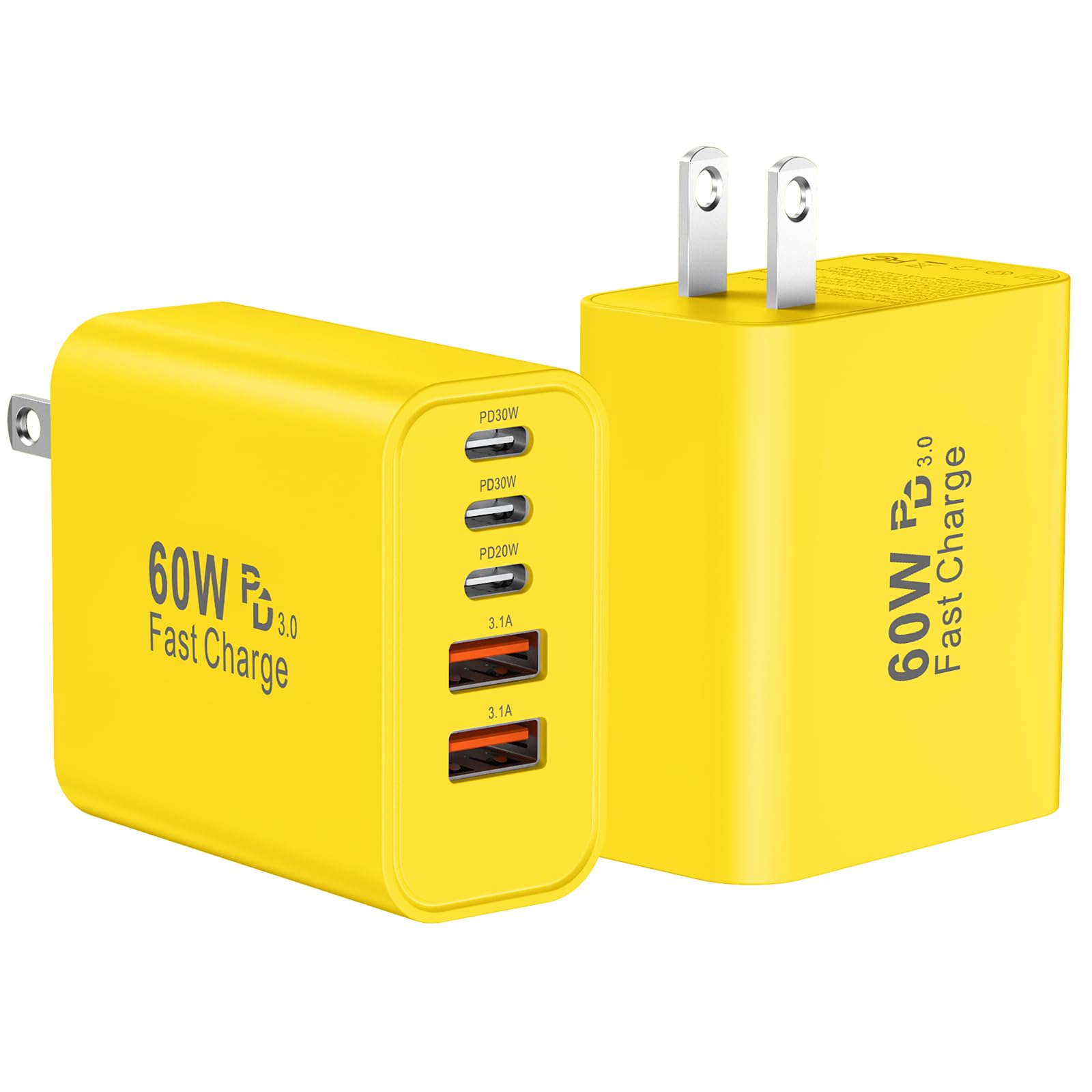 USB C Fast Wall Charger Block 2Pack 60W USBC Charging Cubes 5-Port PD QC Power Adapter Multiport Brick