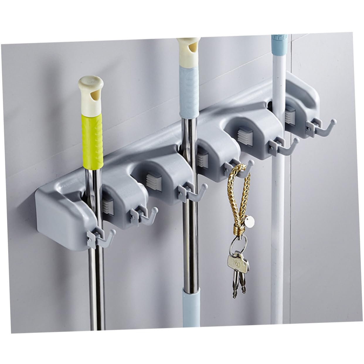 Multifunktionaler Wandhalter Mopphalter Besen Organizer Grau 5 Positionen 6 Haken Mit Schrauben Zur Wandmontage Für Küche Garten Garage Waschküche