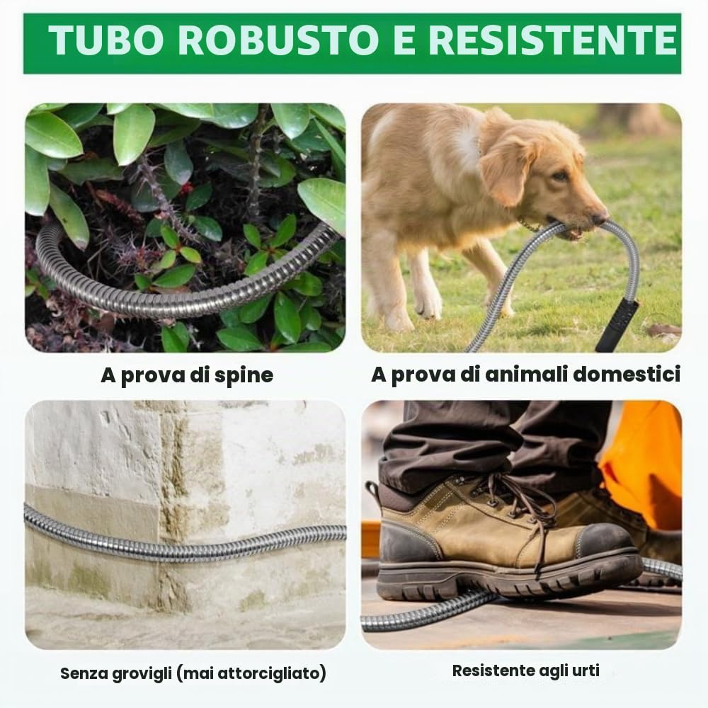 Tubo da giardino in metallo da 30,5 m, in acciaio inox, flessibile e resistente, non si attorciglia, 15,2 m