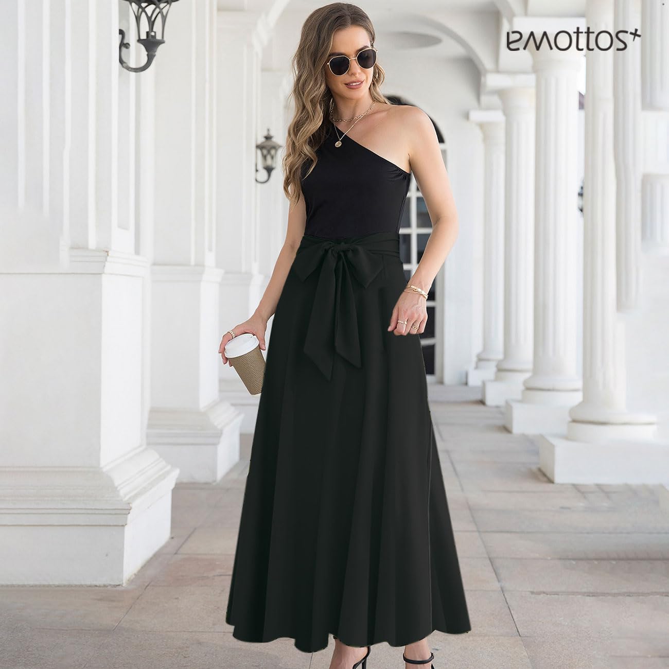 Spódnica maxi, damskie letnie spódnice z kokardką z przodu, długa spódnica o linii A, wysoka talia, elegancka, zwiewna, plisowana spódnica swingowa z dużym obszyciem, oddychająca, na co dzień,