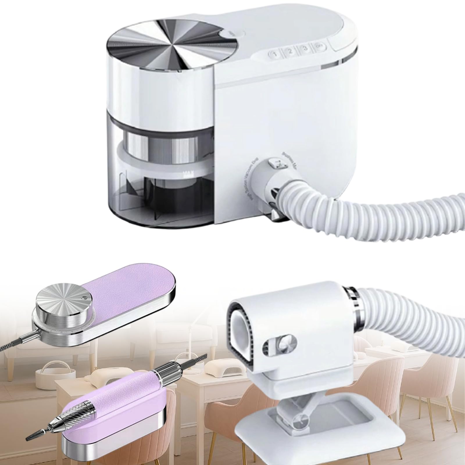 Zestaw Do Manicure I Frezarki Do Paznokci 2 W 1, Polerka Do Paznokci 2 W 1 I Odkurzacz Z Bezszczotkowym Silnikiem 35000 Obr./Min Do Salonu I Domu Standard-Purple