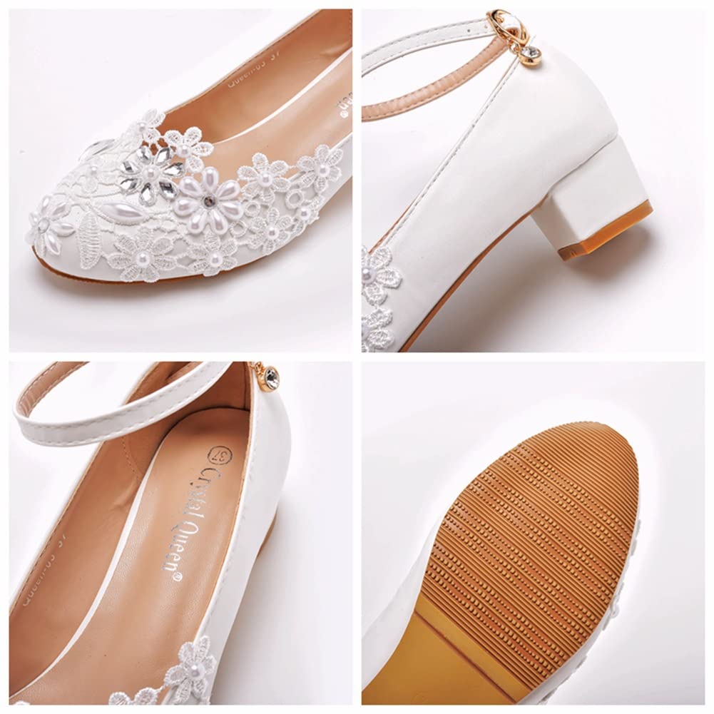 Cylele Mgg Damen Brautschuhe 3 cm High Heel Sandalen Brautjungfer Hochzeit Ein Wort Schnalle Spitzen Perlen Stöckchen High Heels
