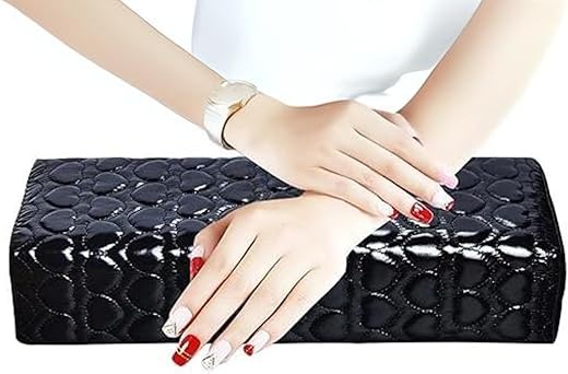 THR3E STROKES Nail Pillow Hand Rest for Nails, PU Leather Nail Armrest Detachable Manicure Hand Pillow Cushion Nail Art Accessories Tool for Nail Art Supplies (Women) (BLACK)