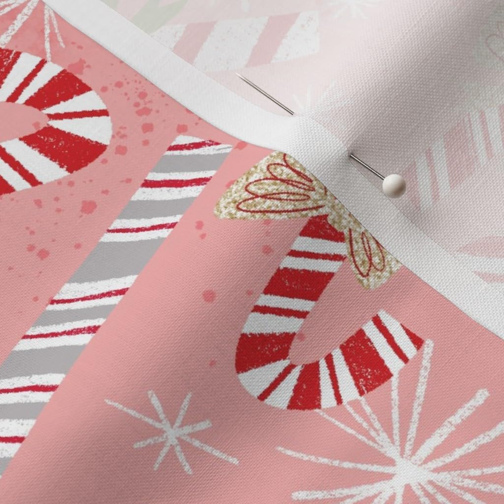 Spoonflower Fabric - Candy Scatter Millennial Pink Christmas Snowflakes Retro Grunge Printed on Petal Signature Cotton Fabric by The Yard - Sewing Quilting Apparel Crafts Decor