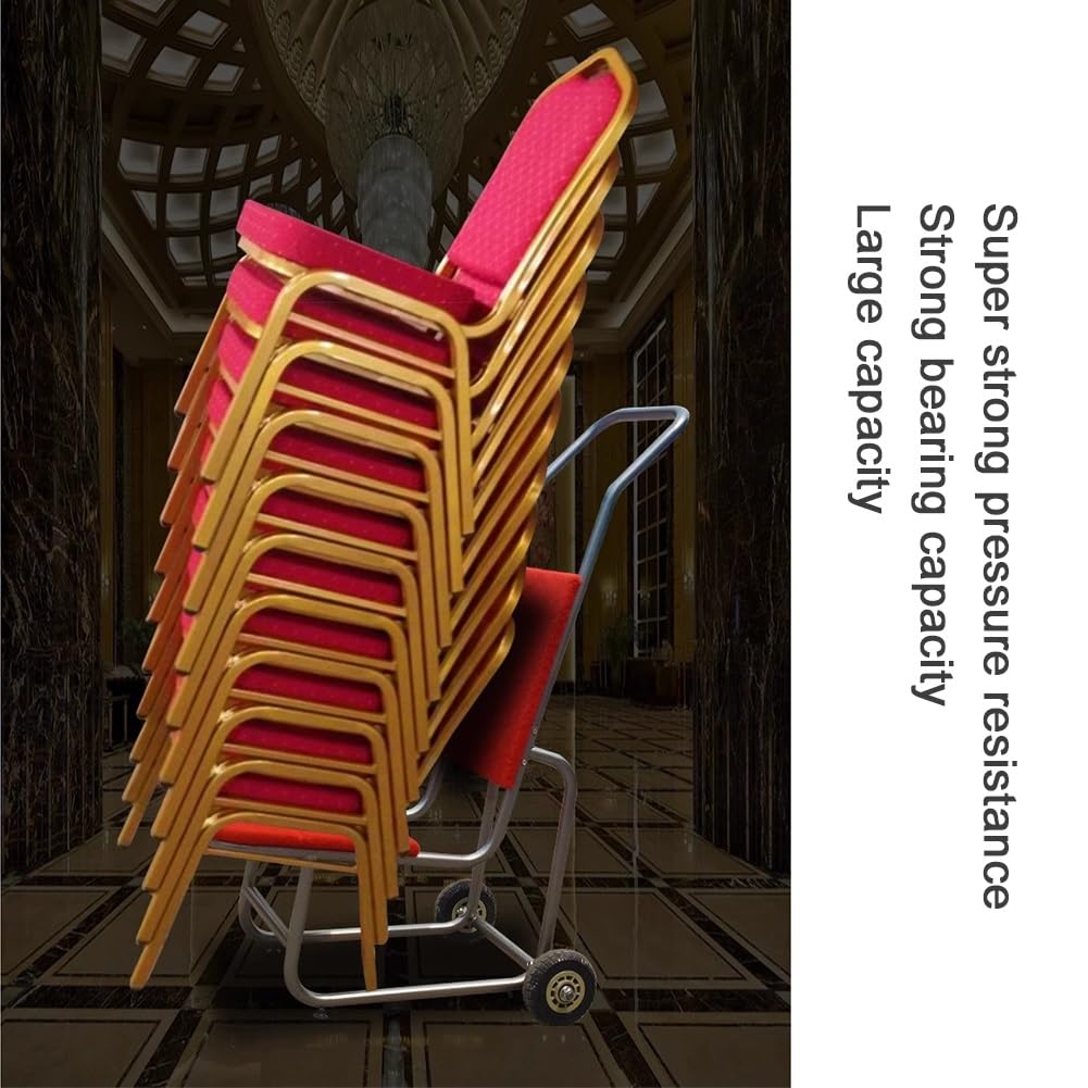 Carrito de silla apilable, carrito de silla de banquete de 3 ruedas para fácil transporte y solución de almacenamiento