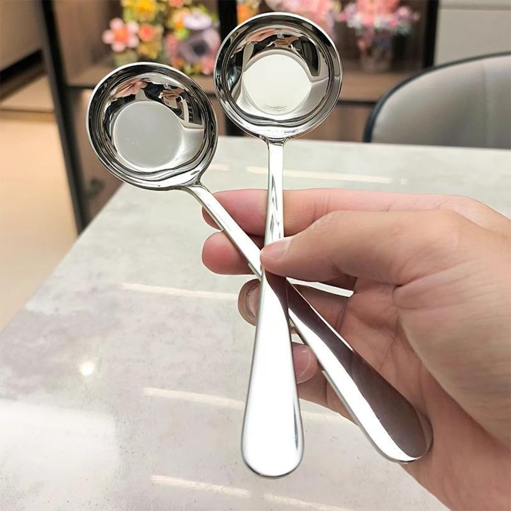 Ouliget Gravy Ladle Spoon,Deep Bottom Korean Style Sugar Spoons,Heavy Duty Stainless Steel Spoon for Spooning Sauces or Serving Soup,7.1 Inch, Set of 2