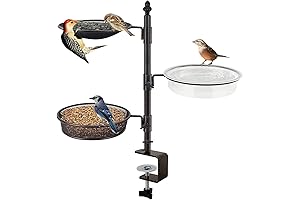 Bird Feeder with Bath, Versatile Porch Bird Feeder for Deck, Balcony, Window...
