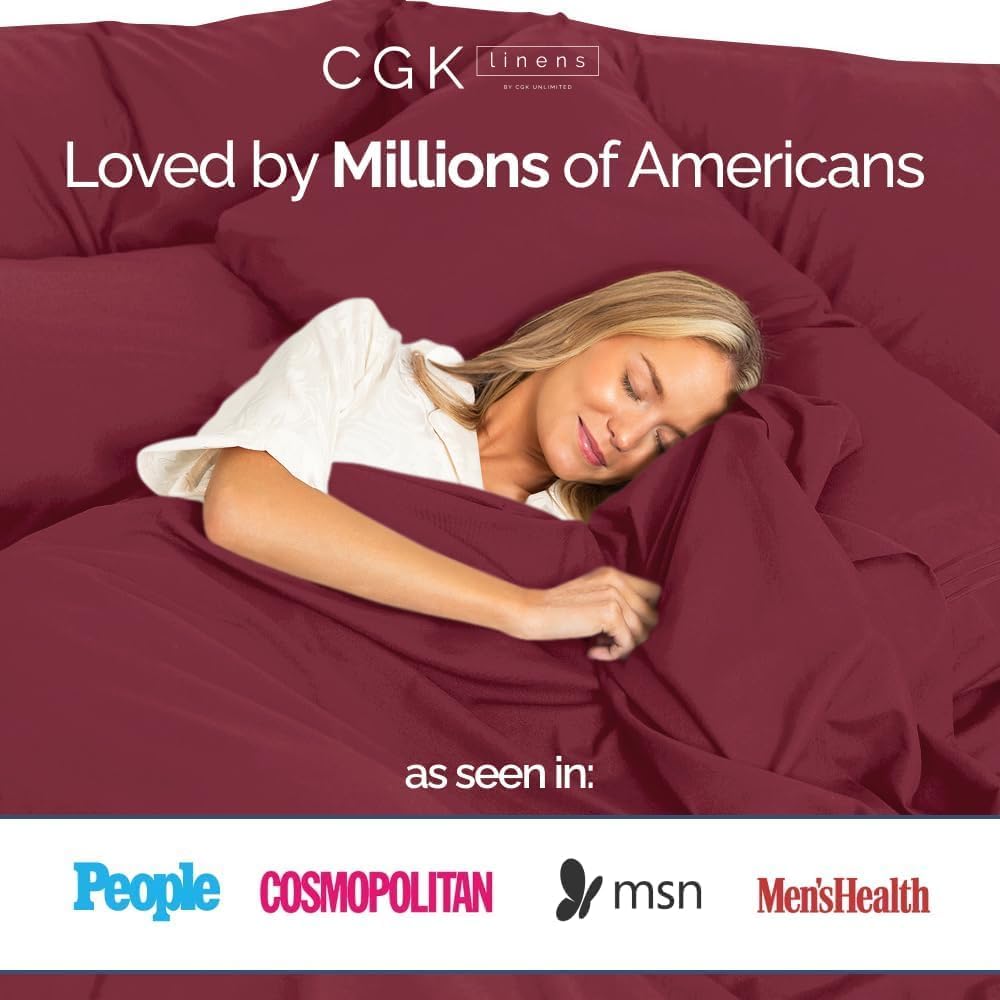 King 400 Thread Count Cotton Fitted Sheet - Hotel Quality 100% Cotton - Soft & Wrinkle Free - Deep Pockets - Fits Mattress Perfectly with No Pop-Off Elastic - One Fitted Bottom Sheet Only - Burgundy