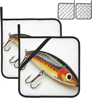 Pot Holder Set of 2 Heat Resistant Potholders Kitchen Trivets with Hanging Loops Fishing Lure Pot Holders Washable Oven Hot Pads for Cooking Baking Oven BBQ 8'' X 8''