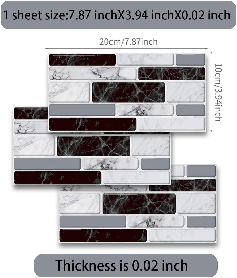 Flacony Waterproof Small Size Peel and Stick Backsplash,Self-Adhesive Kitchen Backsplash Tiles,Removable Wall Sticker with Black and White Marble(27 Sheets 7.87"x3.94"Not Raised Wall Tiles)