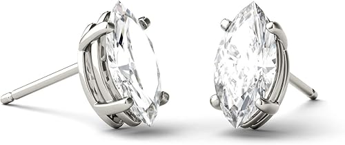 Miniatura 4 de Aretes de oro blanco de 14 quilates de moissanita de Charles & Colvard de 0.315x0.157 in marquesa 1.00cttw DEW