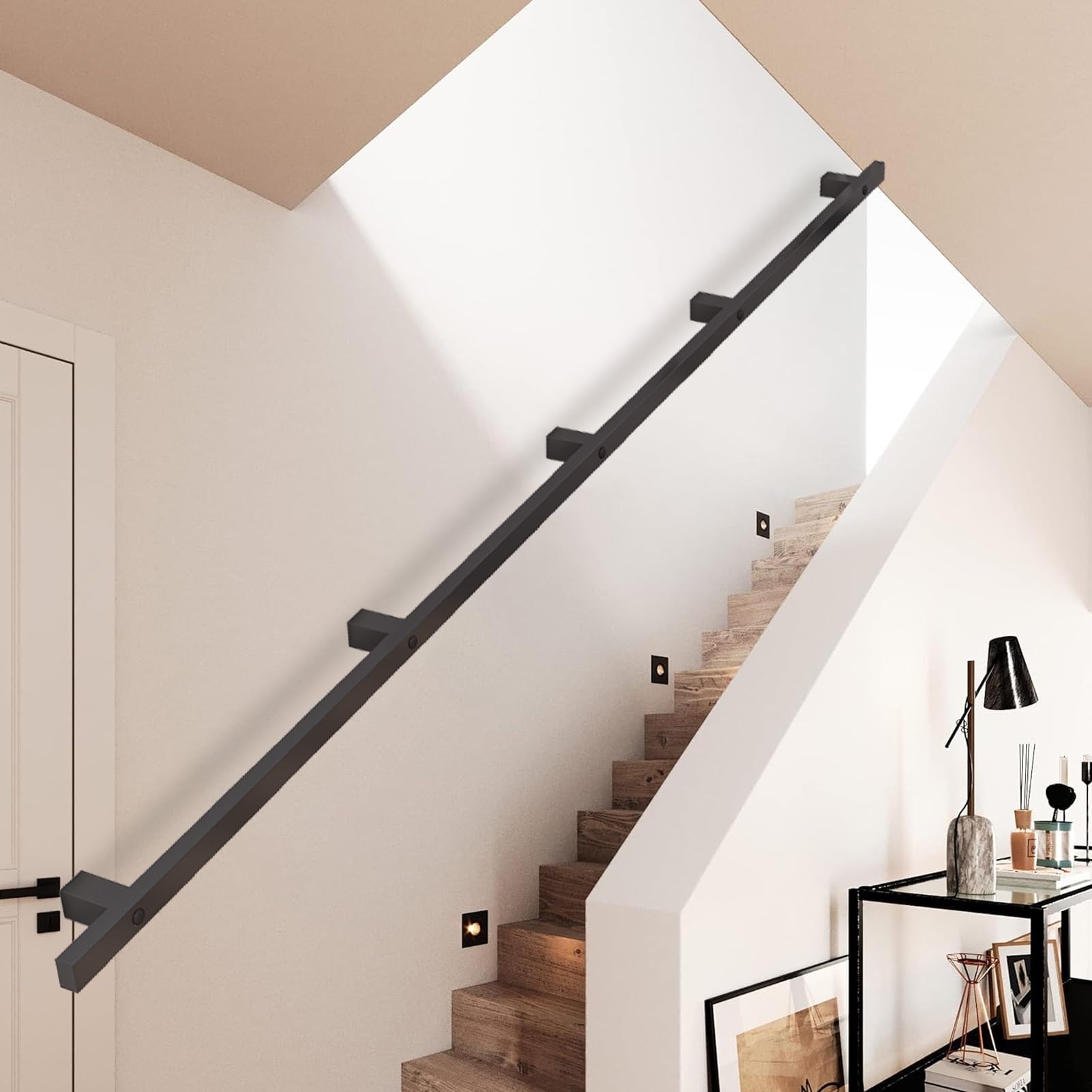 Fkxsxaz 3Ft~15Ft Wall Mount Pipe Handrail For Stairs, Staircase Banister Rail Support Kit With Wrought Iron Brackets Stair Railings Foot Grab Bar Indoor Outdoor Loft Porch Deck(18Ft/540Cm)