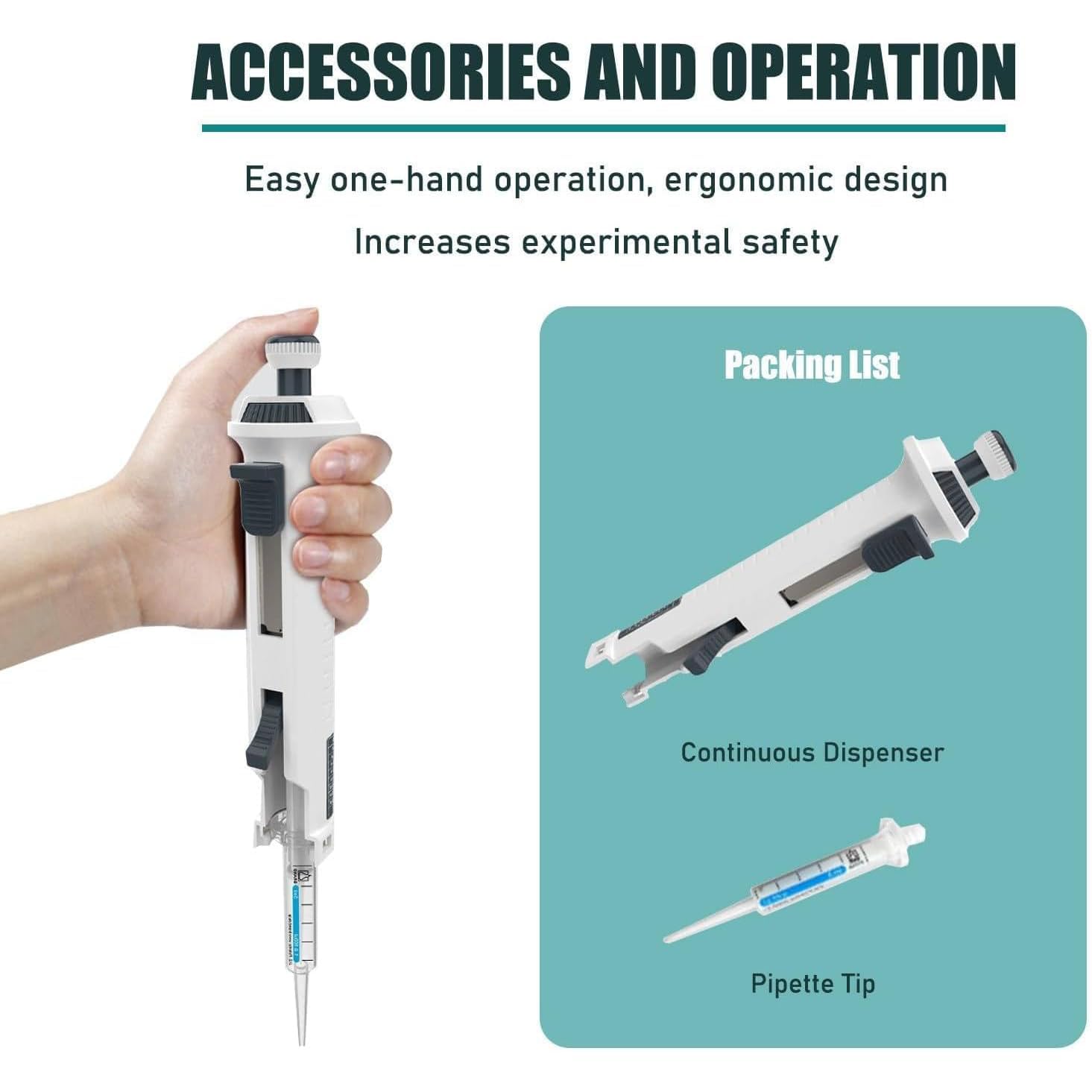 Pipette manuali regolabili a canale singolo da laboratorio con punte da 5 ml, controllo del volume a 5 marce, per medicina, insegnamento, chimica, ricerca scientifica