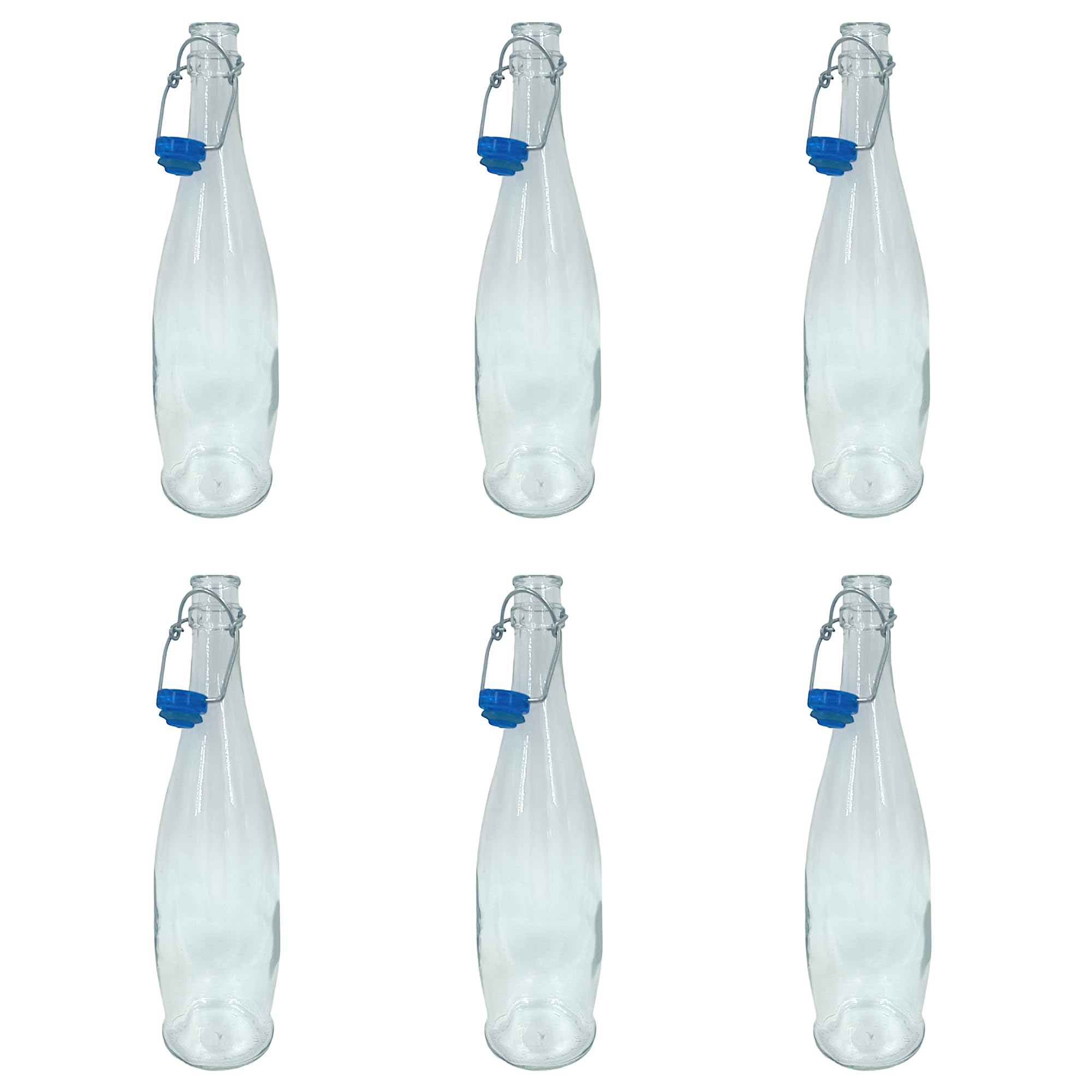 Chabrias Ltd Pack of 6 Traditional Glass Water Bottle with Swing Top, 1 Litre (1000 ml) – Plastic Stopper, Airtight Seal