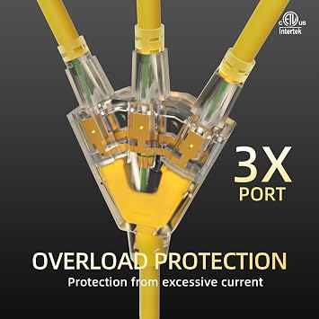 12FT 12/3 Heavy Duty Outdoor Extension Cord Multiple Outlets Lighted ETL