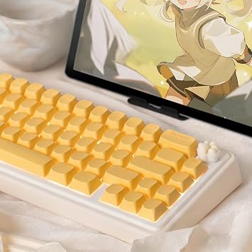 Pudding Keycaps,117 Keys PBT Keycaps Set Creamy Dye-Sublimation Key Caps, Jelly Custom Key Cap for DIY MX Swithes Mechanical Gaming Keyboard (Yellow)