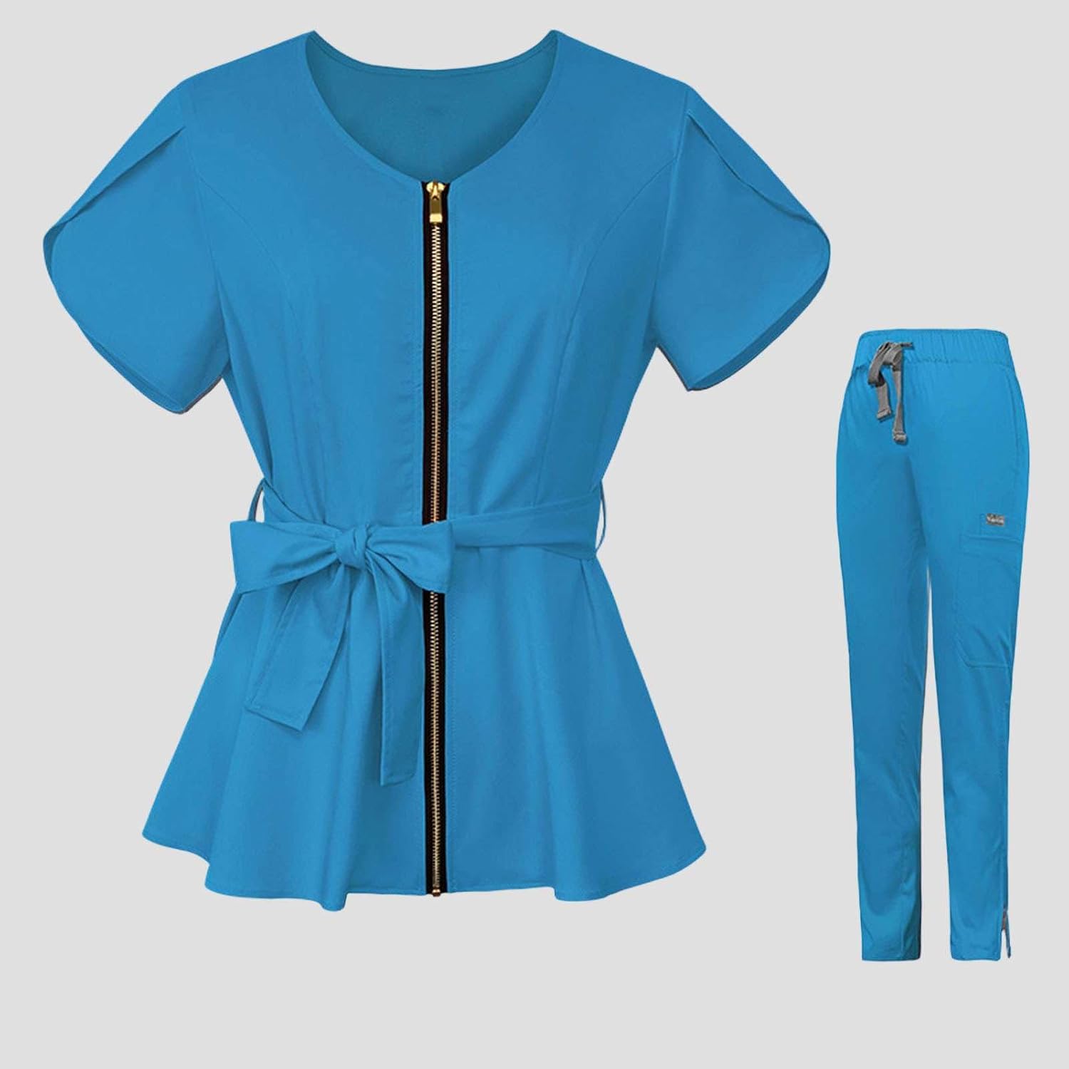 Scrubs for Women Set - Stretch V Neck Top and Cargo Pants Nursing Uniform with Multi Pockets for Hospital Work