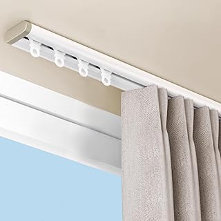 Silent Curtain Track Ceiling Mount, Aluminum Ultra-Thin Ceiling Curtains Tracks System, Low Profile Drape Rail for Inward Opening Window Self Adhesive Slide Curtains Rail Set (6.6ft (2m))