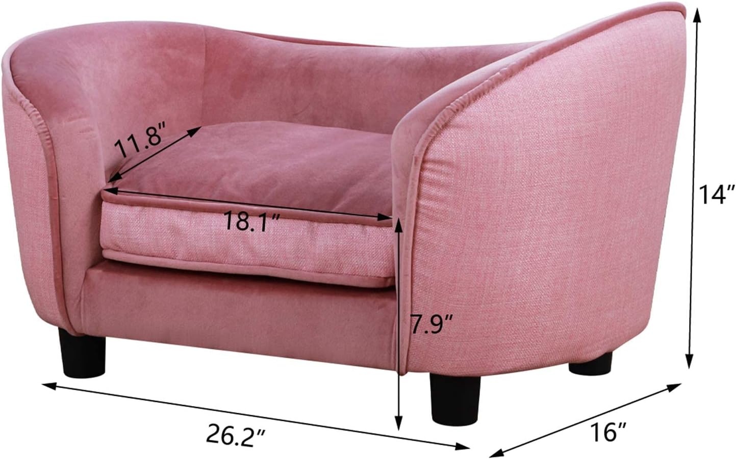 Pet Sofa Bed, Velvet Couch with Washable Cushion for Small Dog Cat, Gray (Pink) : Pet Supplies