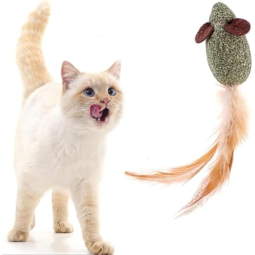 Lifelike Catnip Feather Rat Toy