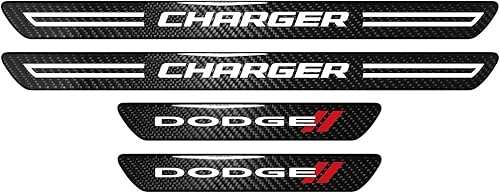 Miniatura 3 de iPick Image Para Dodge Charger - Juego de 4 placas universales de fibra de carbono real, color negro, con licencia oficial