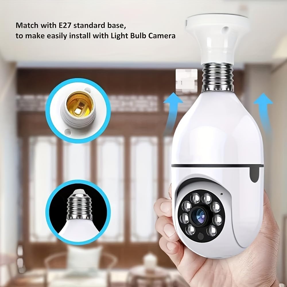 BoyKeep D115 camera being screwed into an E27 standard light bulb base.