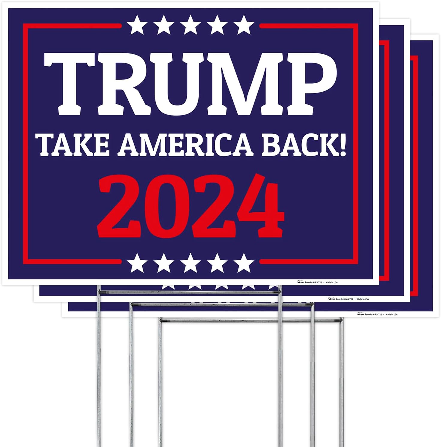 Trump Yard Sign, God Guns & Country Trump 2024 Sign, (3 Pack) 18X24 Inches Double Sided with Metal H Stake Waterproof, 2024 Political Campaign Rally Yard Sign, Trump Signs for Yard, by Armo